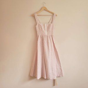 Reformation Tagliatelle Linen Dress in Blush Check NWT